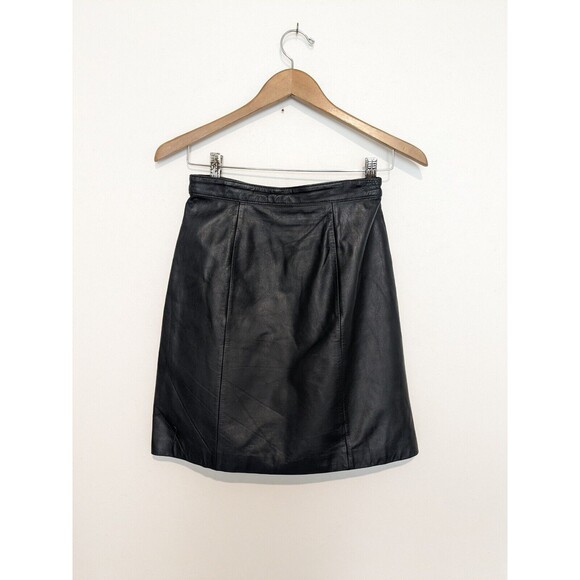 Berman's Dresses & Skirts - Vintage Berman's Black Women's Leather Knee Length Skirt Black Lined 6 S 80s